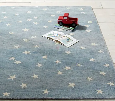 Light Blue Star Pattern Kids Rug - Average Condition