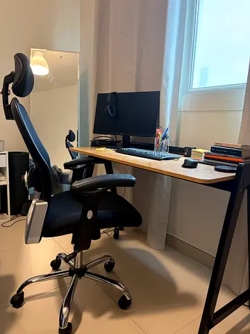 Industrial Style Home Office Desk + High-Back Mesh Chair with Headrest