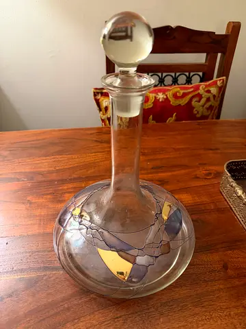 ANTIQUE Hand-blown decorative glass vase with gold accents H: 30 CM