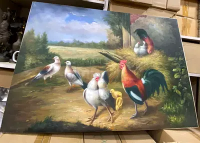 Rooster,doves oil painting-92cm height,64cm length