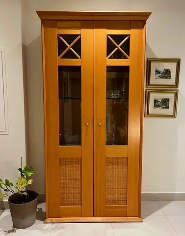 Solid Wood Glass-Front Wardrobe / Storage Cabinet - Light Oak finish
