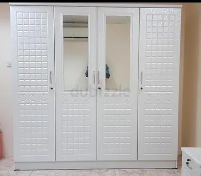White 4-Door Wardrobe with Mirrors - Good Condition