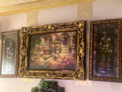 Set of 3 Framed Classical Floral Paintings with  glass Ornate Gold Frames