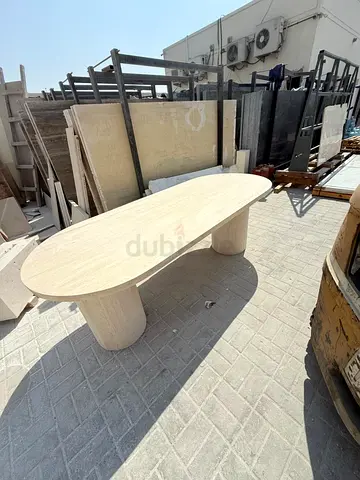 Modern Oval Cream Marble Dining Table with Pedestal Legs