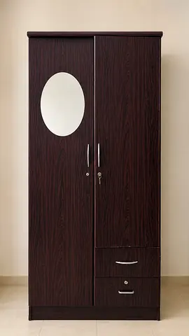 Dark Wood 2-Door Wardrobe with Mirror & Drawers