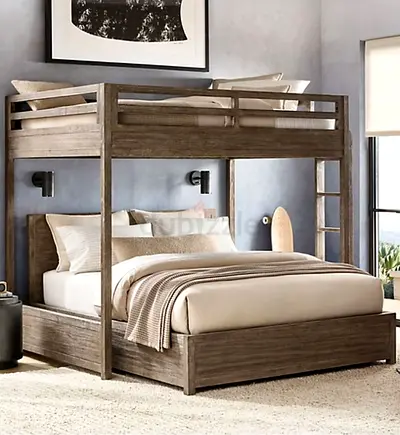 Solid Wood Double Bunk Bed with Ladder - Rustic Finish