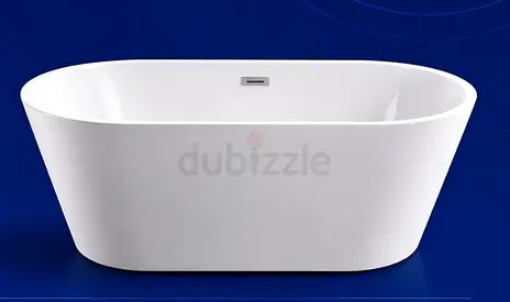 Freestanding White Acrylic Bathtub - Modern Oval Soaking Tub