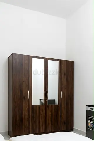 Dark Wood 4-Door Wardrobe with Mirrors - Very Good Condition