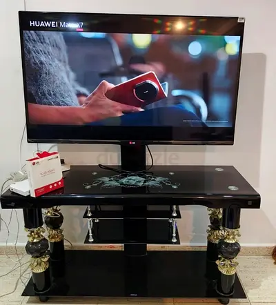 Three Shelf Black Glass TV Stand With Mount