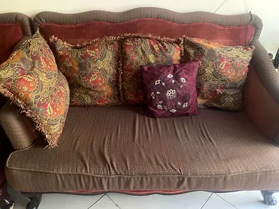 2 big luxurious wooden finish sofas / almost brand new