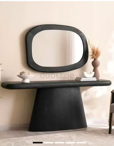 Modern Black Console Table with Matching Oval Wall Mirror