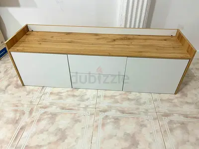 Low-profile TV Console / Storage Cabinet in White and Oak