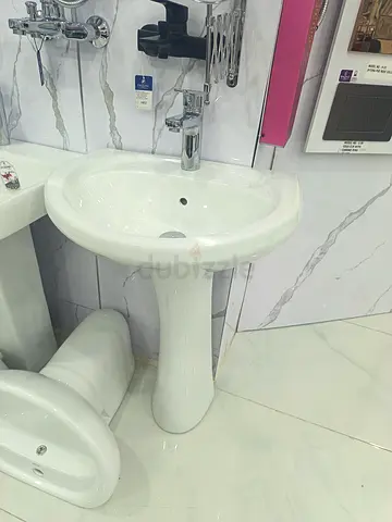White Ceramic Pedestal Basin and Sink - Good Condition