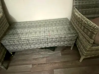 3-piece set Wicker Storage Bench / Coffee Table - Grey Rattan Style