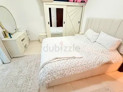 King Light Beige Bed with Headboard 180*200, Wardrobe and Dresser - bed mattress - 2 bedside tables