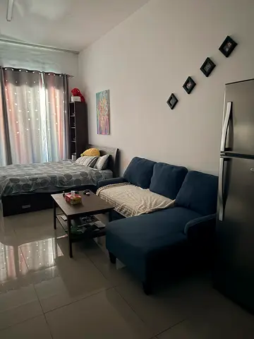 Blue L-shaped Sofa with Coffee Table - Good Condition