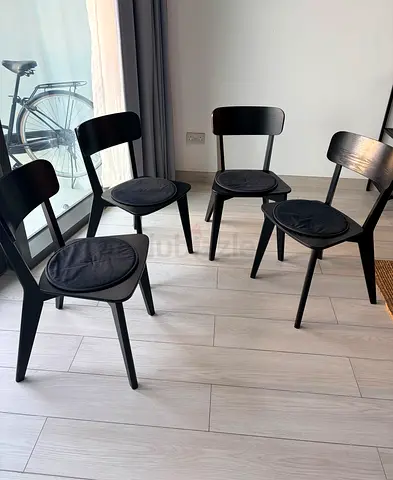 Set of 4 Black Wooden Dining Chairs with Cushions