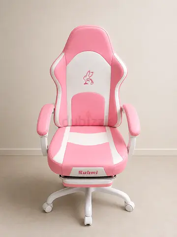 Pink and White Submi Gaming Chair with Rabbit Logo