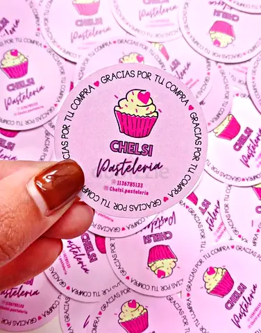 Round Custom Bakery Stickers - Pastelería Chelsi (Lot of Printed Labels)