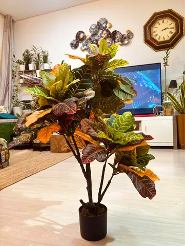 Artificial Croton Plant in Pot - Lively Foliage, Ready to Place (100cm)