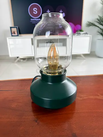 Small Decorative Table Lamp with Glass Shade and Edison Bulb