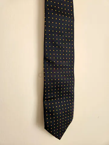 NEW MAN 100% Silk Geometric Woven Tie – Navy Blue & Gold Dots