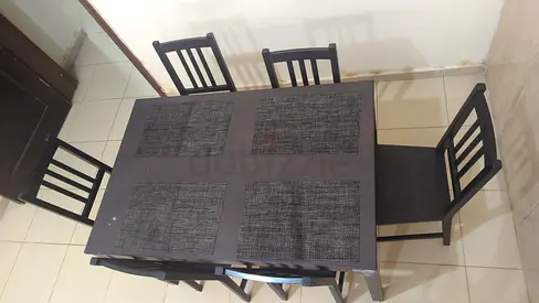 Wooden 6-Seater Dining Table with Chairs - Dark Finish
