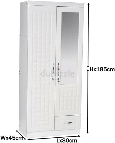 White 2 Door Mirror Wooden Wardrobe Cabinet for Sale