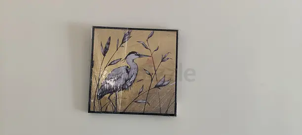 Framed Bird Painting on Gold Background