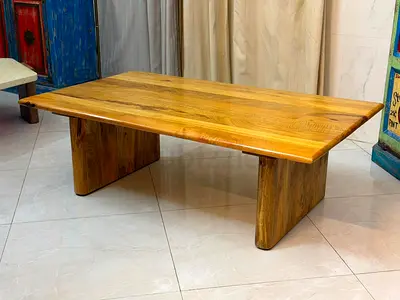 West Elm Solid Wood Low Coffee Table - Natural Finish