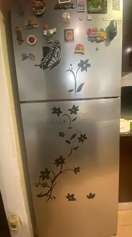 Silver double-door refrigerator, 2 years old with bill and warranty