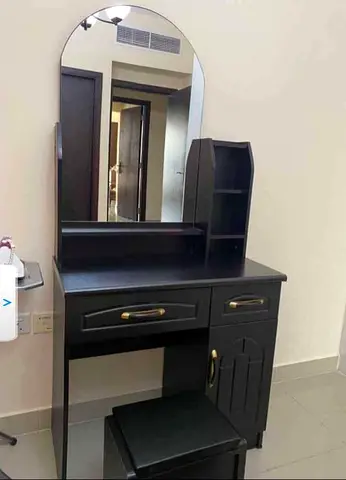 Dark wood dressing table with mirror and stool - new