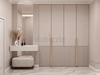 Built-in 4-door Wardrobe with Vertical Handles - Neutral Beige Finish