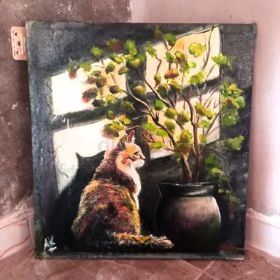 Original Painting of Cats by a Window