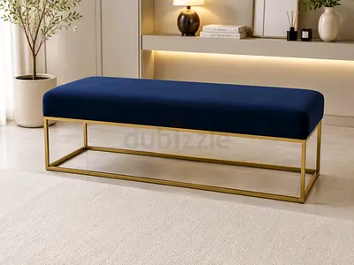 West Elm Box Velvet Bench with Gold Metal Frame - Modern Entryway Seating