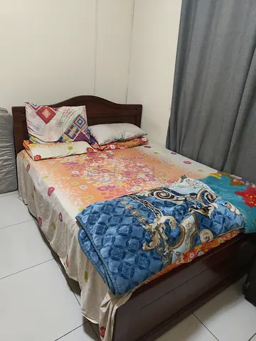 Solid Wood Double Bed with Headboard - Good Condition