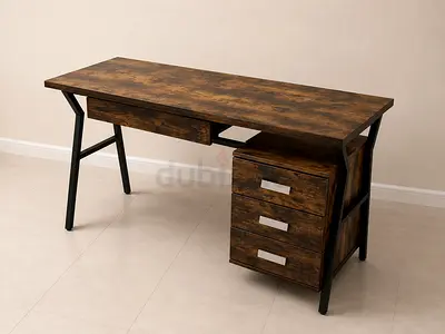 Industrial Style Wooden Desk with Three Drawers
