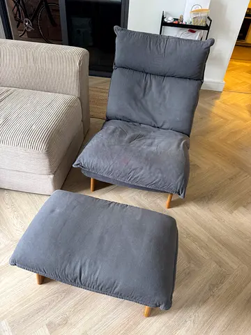 Grey 1-seater Muji Sofa with Ottoman — Good Condition