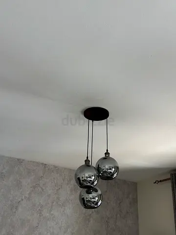 Modern triple-globe chrome ceiling lamp — good condition. Set of TWO.