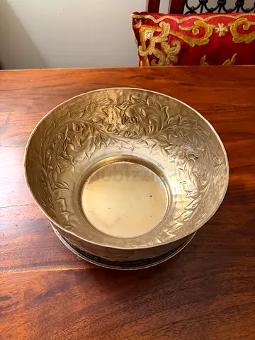 Vintage Hand-Engraved Decorative Metal Bowl / Planter