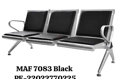 Three-seater Airport/Waiting Area Metal Bench with Black Cushions