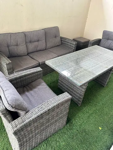 6-piece Outdoor Rattan Sofa Set with Glass Table and Cushions