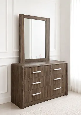 Wooden 6-Drawer Dresser with Large Mirror - Vanity