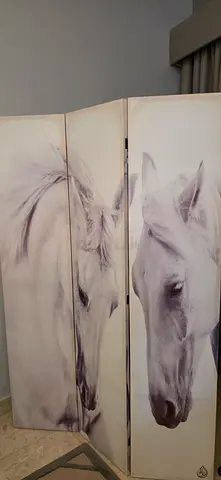 White Horse Folding Room Divider / Decorative Screen (3-panel)