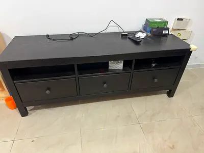 Black wooden TV console with drawers - sturdy low media unit