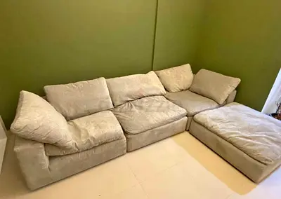 Modular pan Emirates Pianca corner feather filled sofa without footstool
