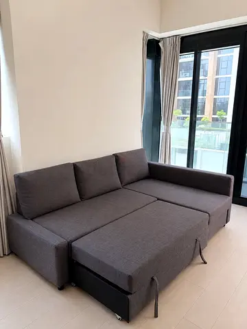 Grey Fabric L-Shaped Sofa Bed