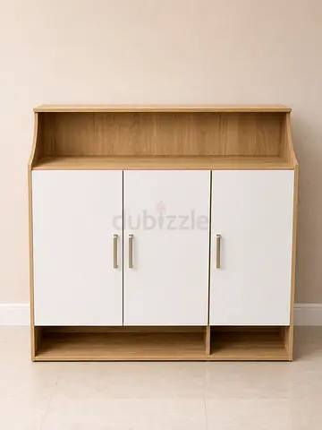 Modern Wooden Cabinet with White Doors and Open Shelves