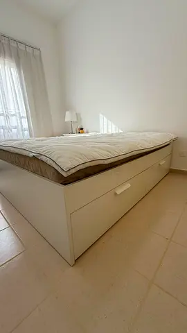 IKEA King Size Bed Frame with 4 drawers below for storage plus IKEA sprung mattress (200x180cm )