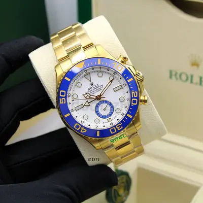 Gold-tone Rolex- Chronograph Watch with Blue Bezel